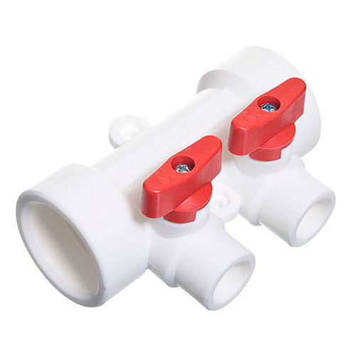 Коллектор полипропиленовый с кранами 32 мм на 2 выхода (красные ручки) Millenium
