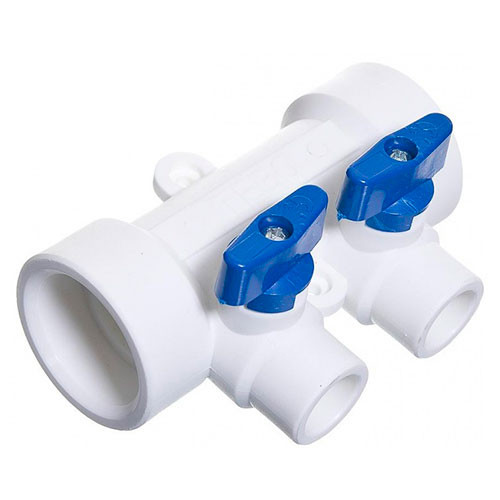 Коллектор полипропиленовый с кранами 32 мм на 2 выхода (синие ручки) Millenium